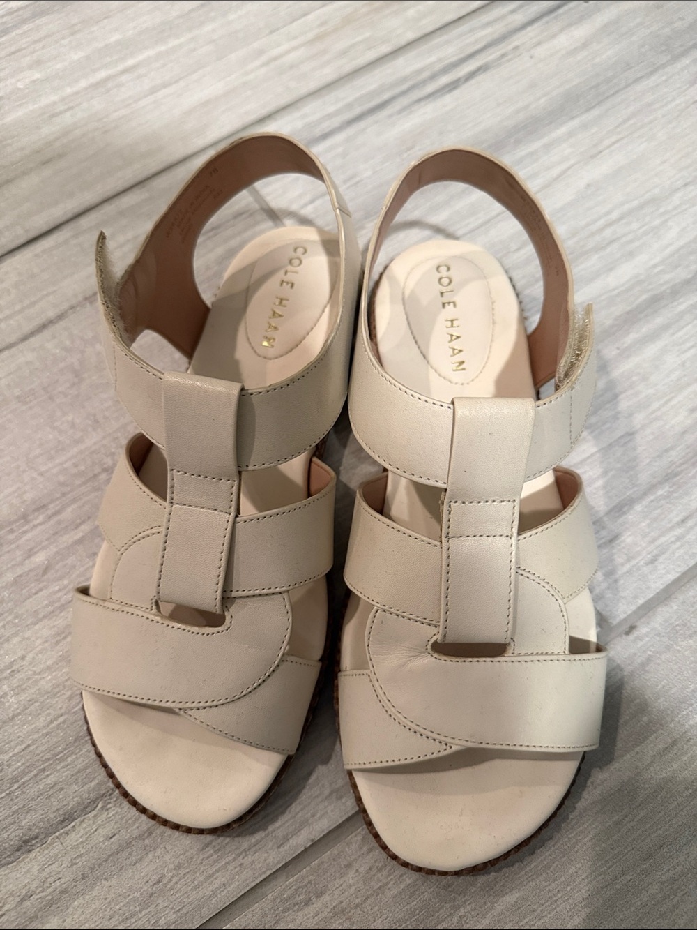 Cole Haan Neutral Leather Cutout Slingback Sandals